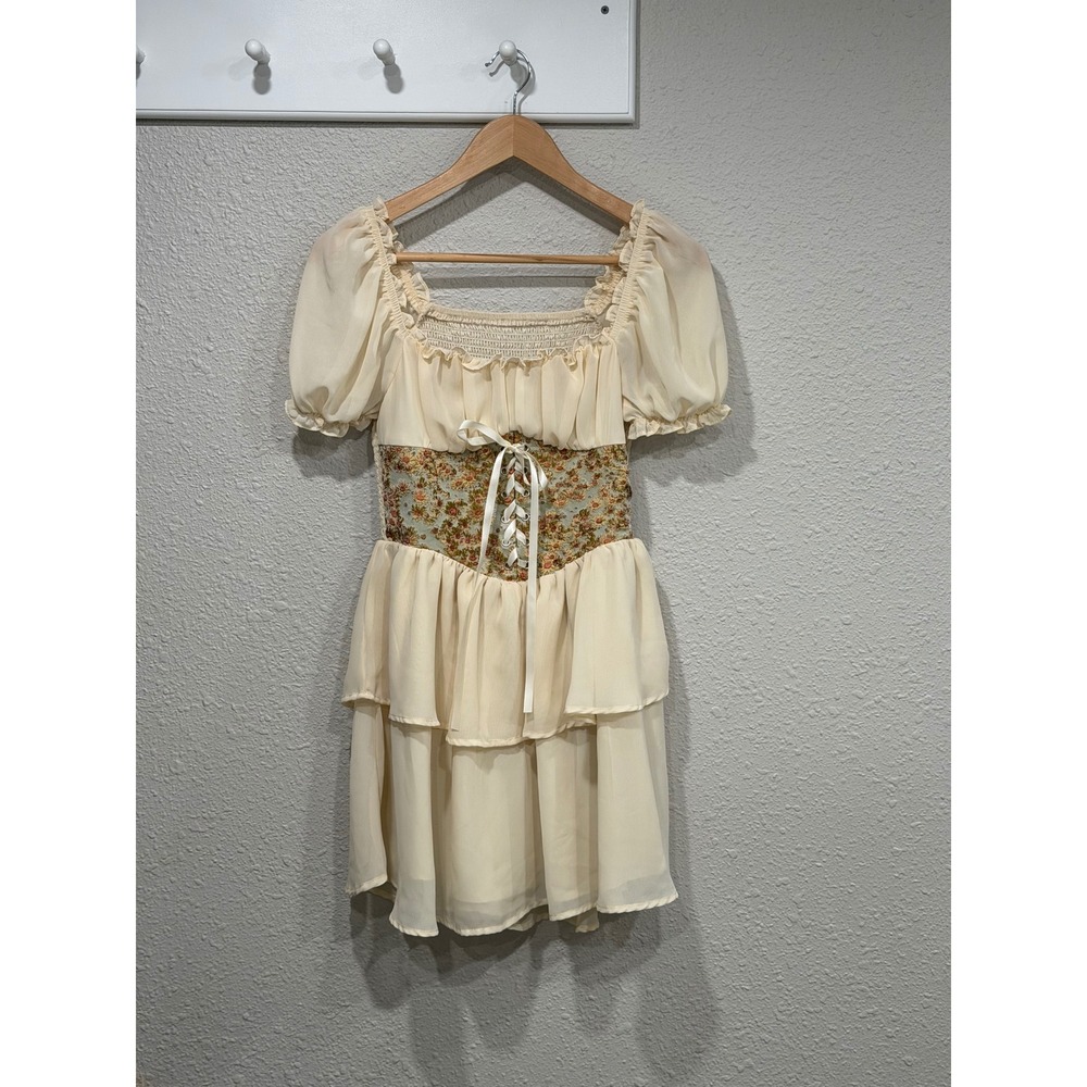 Cottagecore Milkmaid Dress Floral Tapestry Corset Puff Sleeve Fairy Renaissance - Picture 2 of 7
